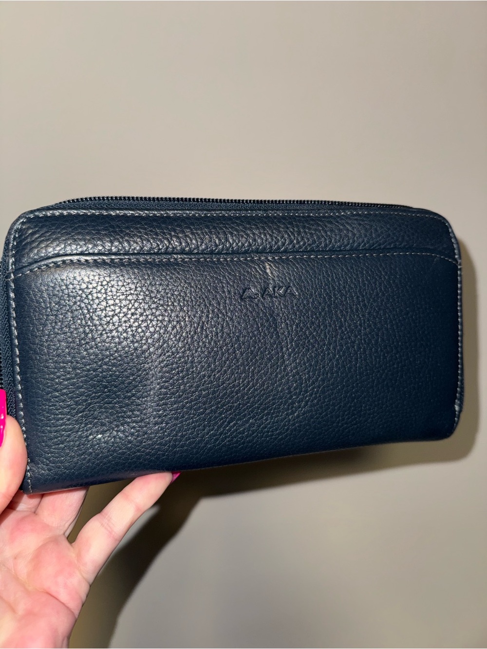 AKA Navy Leather Zip-Around Wallet